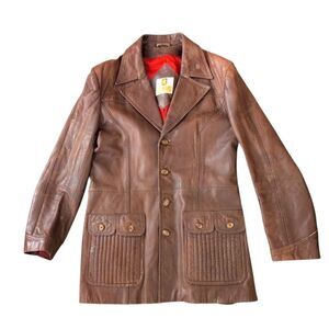 Berman's 70s mens‎ vintage brown leather trench coat jacket